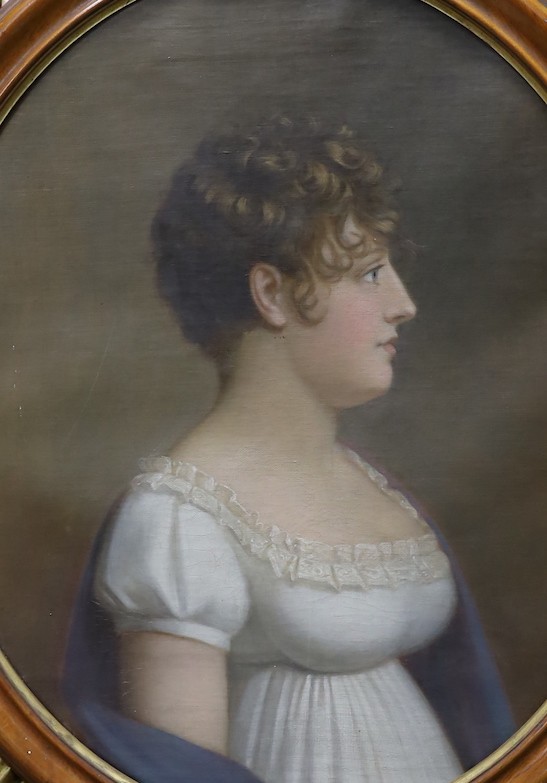 Early 19th century Continental School, oil on canvas, Portrait of a young lady, overall 67 x 56cm